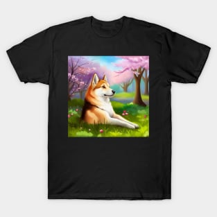 Shiba Inu in a Cherry Blossom Orchard T-Shirt